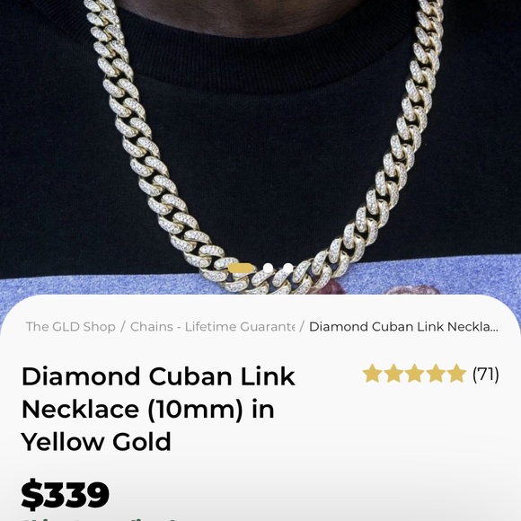 22” 10MM Diamond Gold Miami Cuban Link Chain - Picture 2 of 2